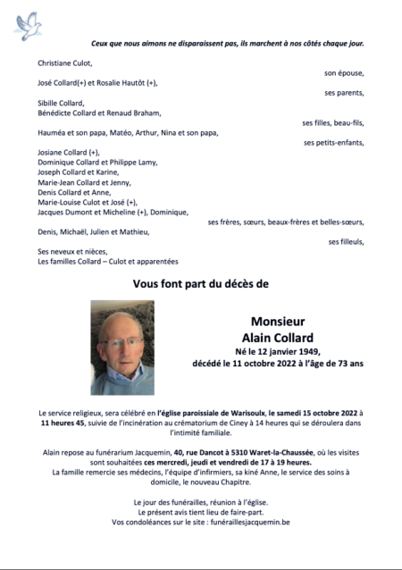 Monsieur Alain COLLARD - Funérailles Jacquemin