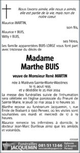 Madame BUIS Marthe avis nécrologique