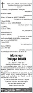 DANIEL Philippe avis nécrologique