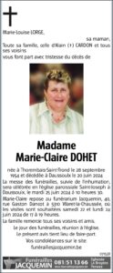 Madame Marie-Claire Dohet avis nécrologique