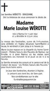 Madame WEROTTE Marie-Louise avis nécrologique