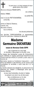 Madame Germaine DUCHATEAU avis nécrologique