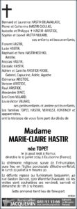 Madame Marie-Claire HASTIR