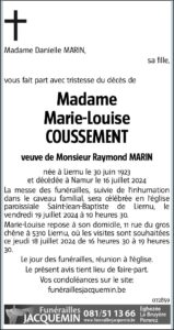 Madame Marie-Louise COUSSEMENTS avis nécrologique