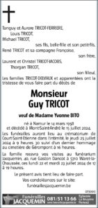 Monsieur Guy Tricot avis nécrologique