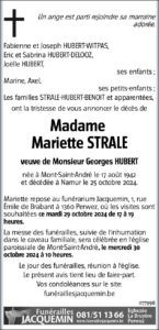 Madame Mariette STRALE - avis nécrologique -