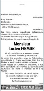 Monsieur Lucien Fermier - avis nécrologique -