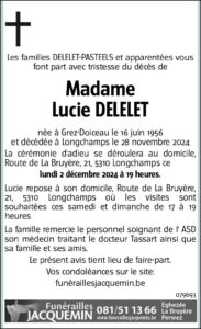 Madame Lucie DELELET avis nécrologique